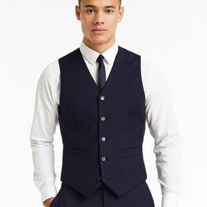 ASOS Design Men's Vest Blue Size 50" Reg Poly Blend Career Work Office Classic